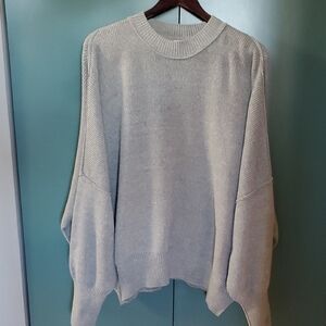Free People Light Gray Crew Neck Sweater With Extra Long Sleeves